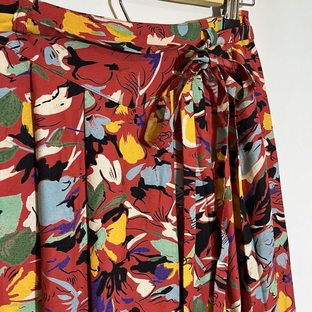 Vintage 1973 Saint Clair Skirt Women's 4 Midi A Line Red Floral Pleated Retro